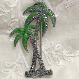 Sterling Silver Palm Tree Brooch Pin Art Deco with Marcasite